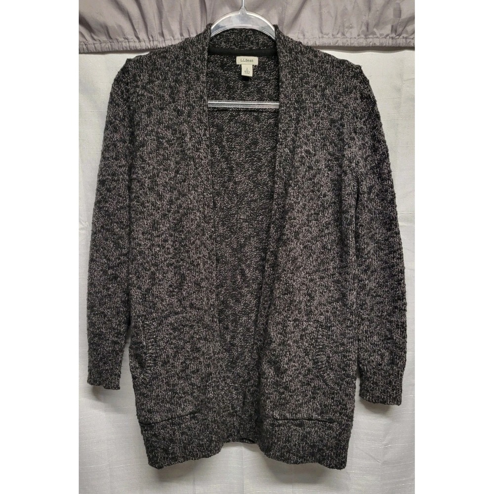 L.L. Bean Cotton Ragg Open Front Cardigan With Pockets Gray Lagenlook Women's Sm